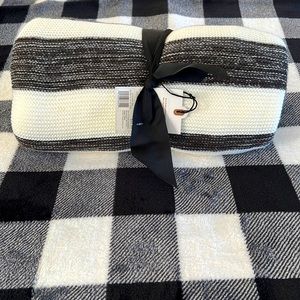 Hearth & Hand Dark Gray and White Striped Knitted Throw